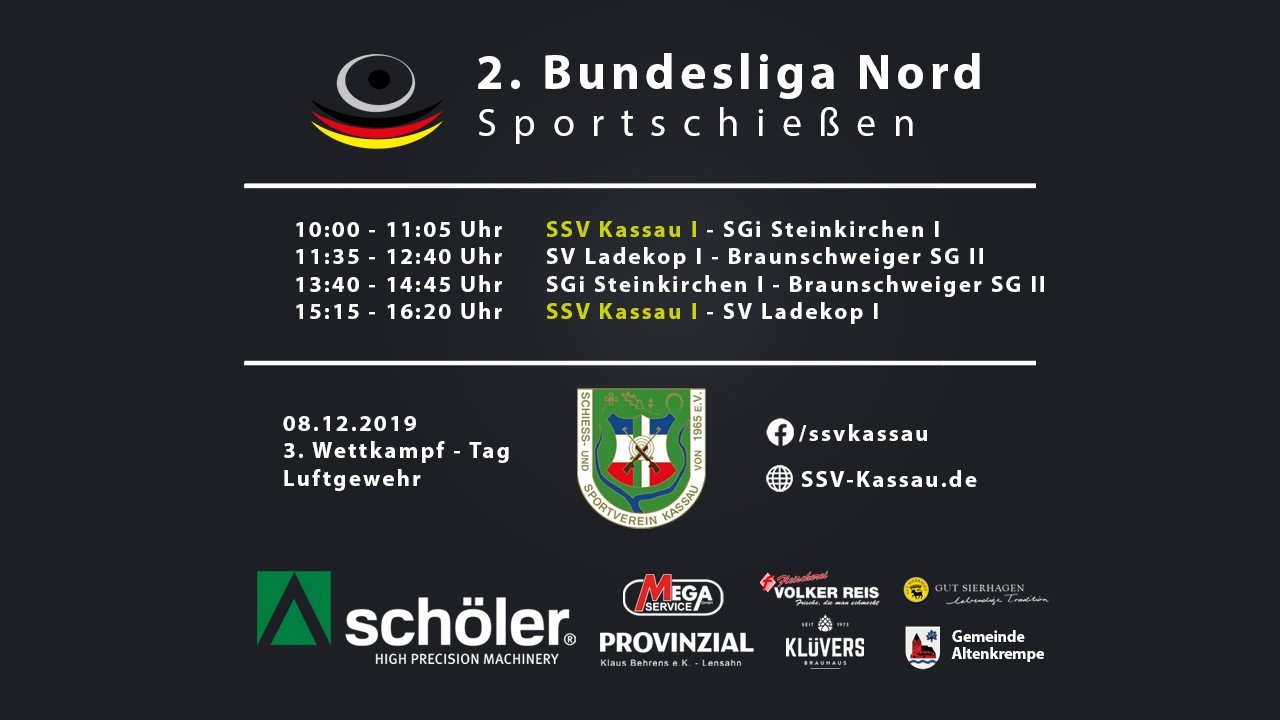 Ankündigung der Heimwettkämpfe vom SSV Kassau für die 2. Bundesliga Nord