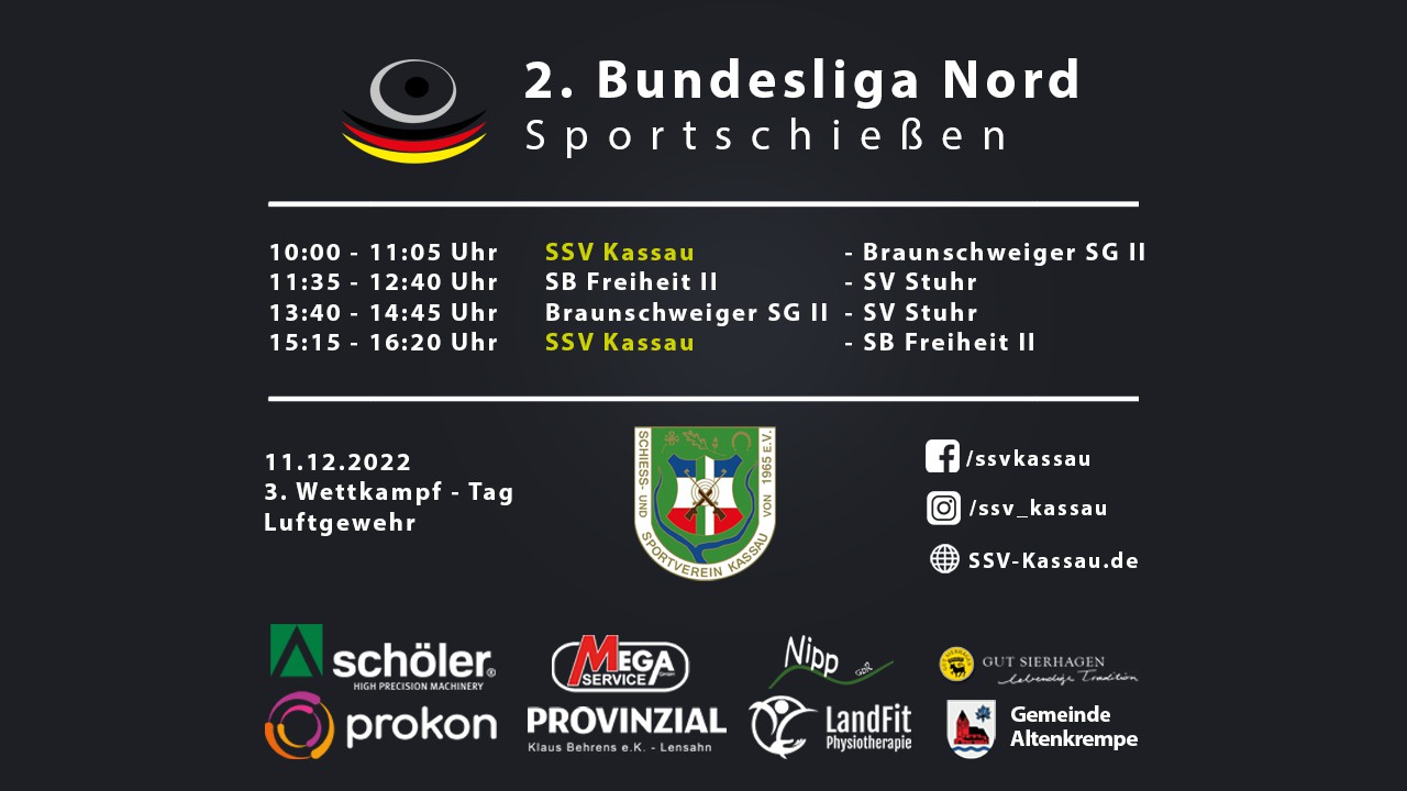 Ankündigung der Heimwettkämpfe vom SSV Kassau für die zweite Bundesliga Nord