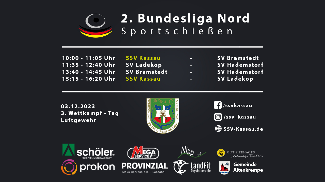 Ankündigung der Heimwettkämpfe vom SSV Kassau für die zweite Bundesliga Nord